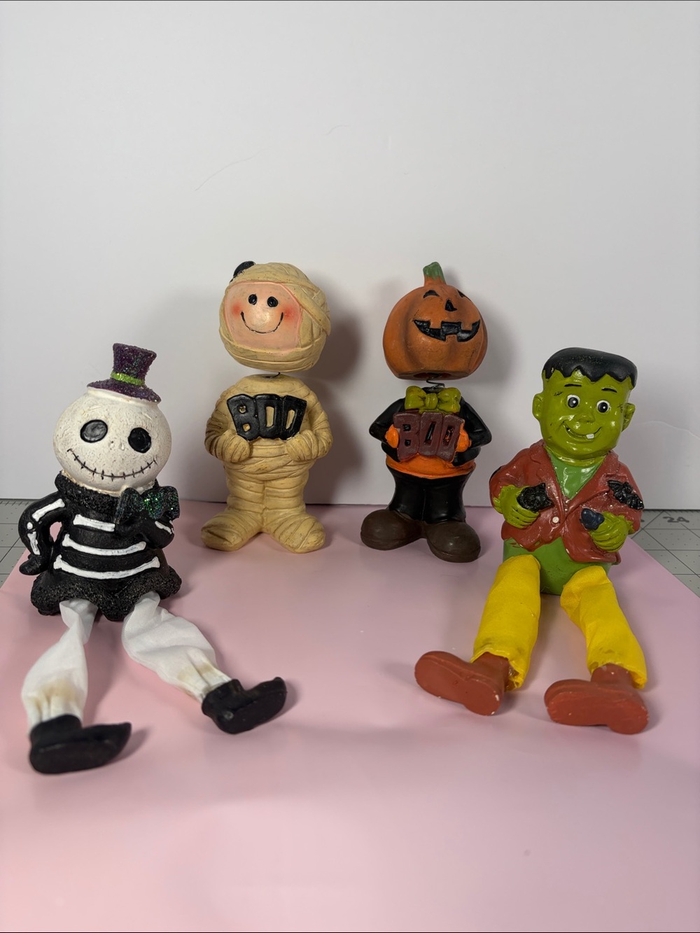 Halloween Bobble Head & Dangly Leg Shelf Sitters Jack Skellington Frankenstein